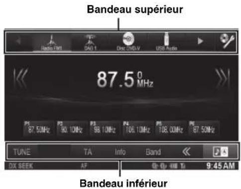 ALPINE X800DV - Configuration de la disparition progressive de l'affichage des bandeaux supérieur et inférieur - 1