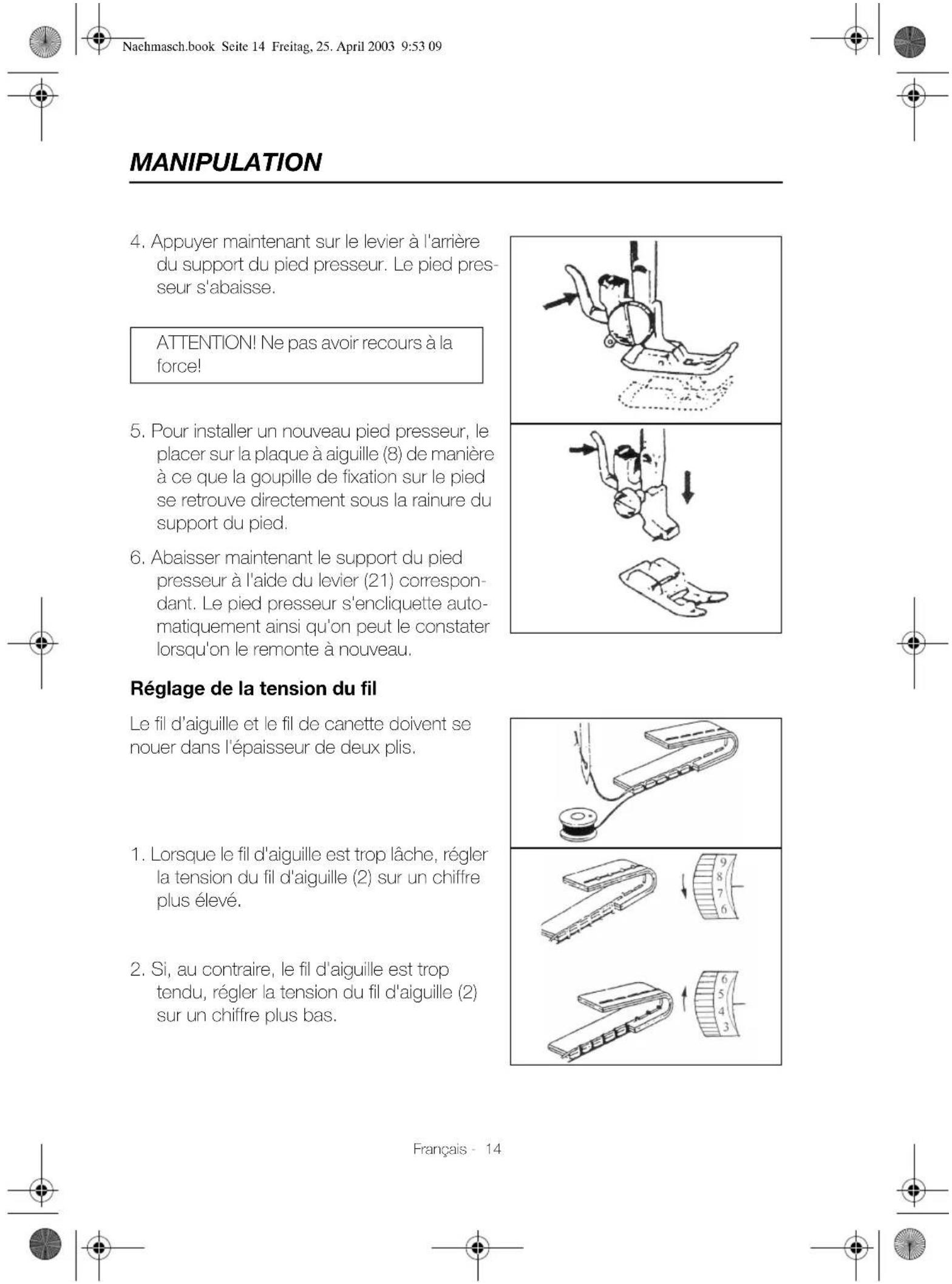 Victoria FY812 - Changement de pied presseur - 2