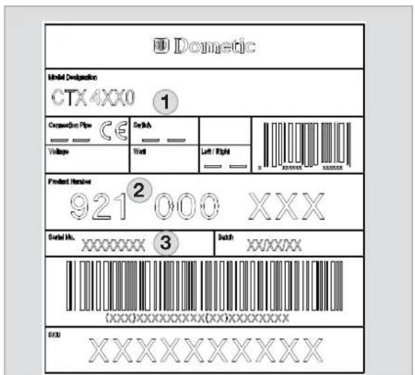 DOMETIC CT 4050 - Typeplaatje van het toilet - 1