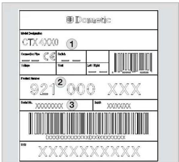 DOMETIC CT 4050 - Typeskilt for toalettet - 1