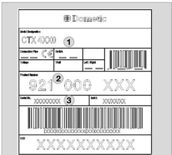 DOMETIC CT 4050 - Tabliczka znamionowa toalety - 1