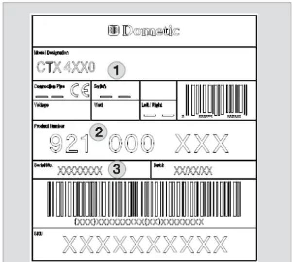 DOMETIC CT 4050 - Placa de caracteristicas del inodoro - 1