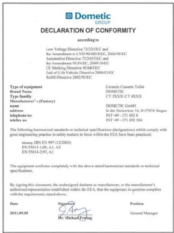 DOMETIC CT 4110 - Konformitätserklarung - 1