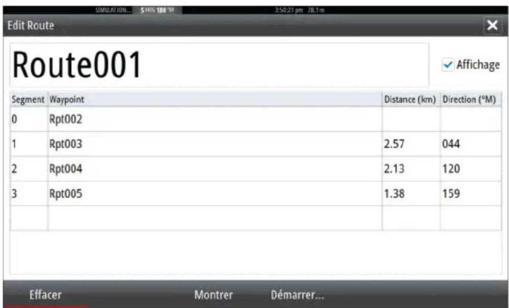 SIMRAD GO7 - La boîte de dialogue Éditer Route - 1
