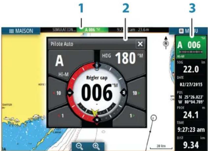 SIMRAD GO7 - Indication du mode Pilote Auto sur les pages - 1