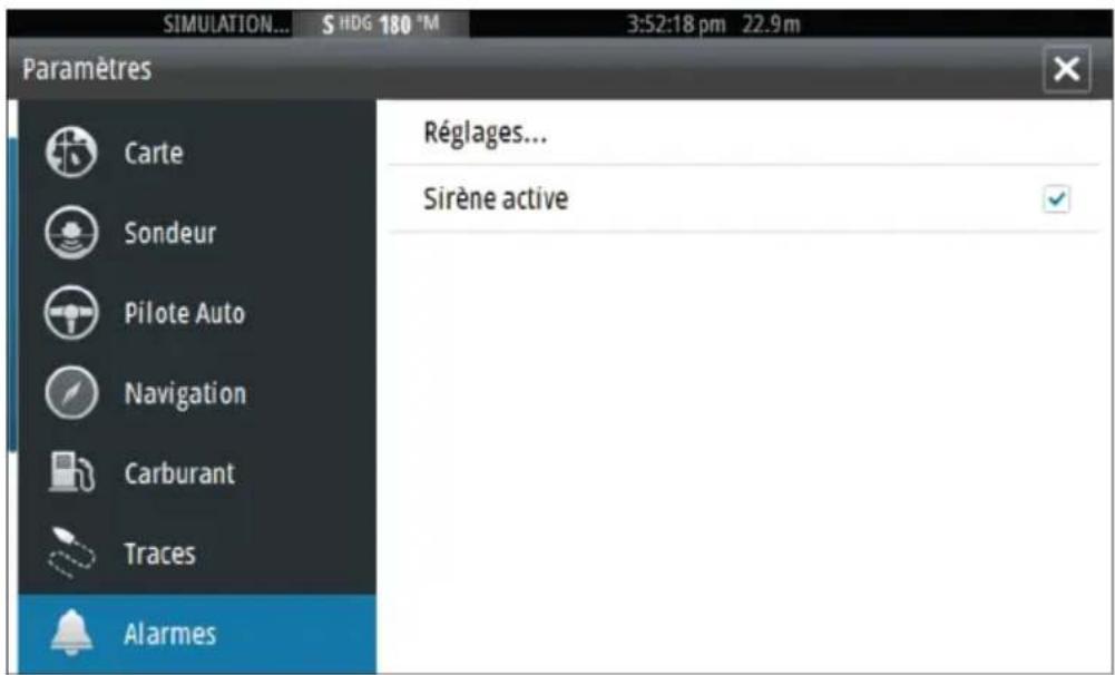 SIMRAD GO7 - Boîte de dialogue des alarmes - 2