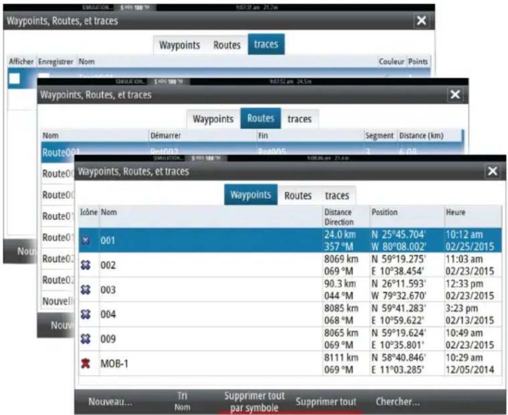 SIMRAD GO7 - Boîtes de dialogue des waypoints, routes et Tracks - 1