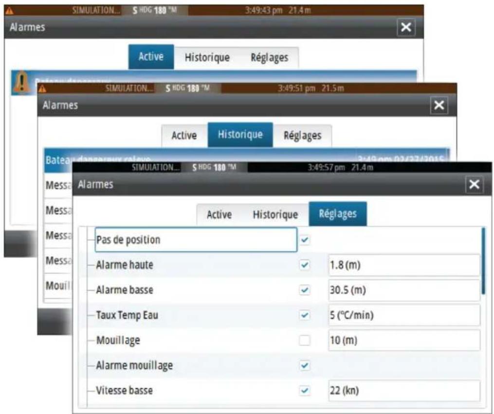 SIMRAD GO7 - Boîte de dialogue des alarmes - 4