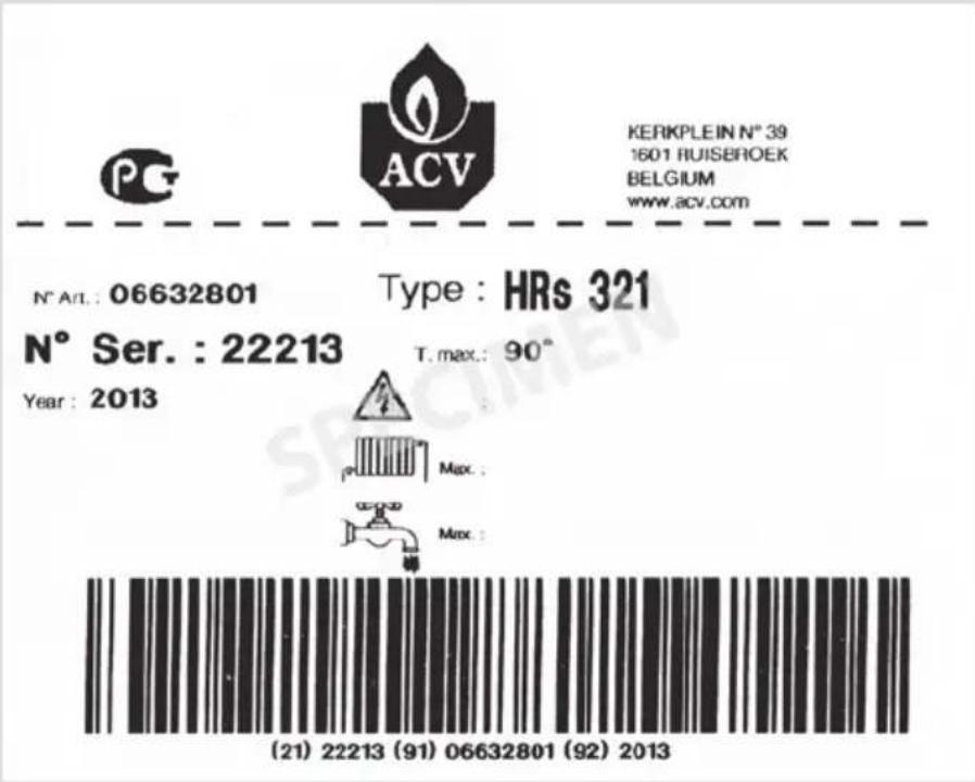 ACV HRS 800 - PLAQUE SIGNALÉTIQUE - 1