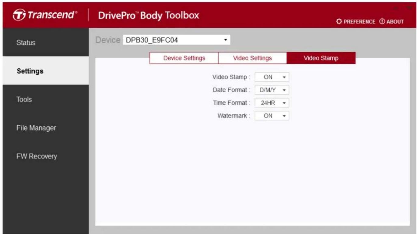 TRANSCEND DrivePro Body 30 - Réglages video - 1