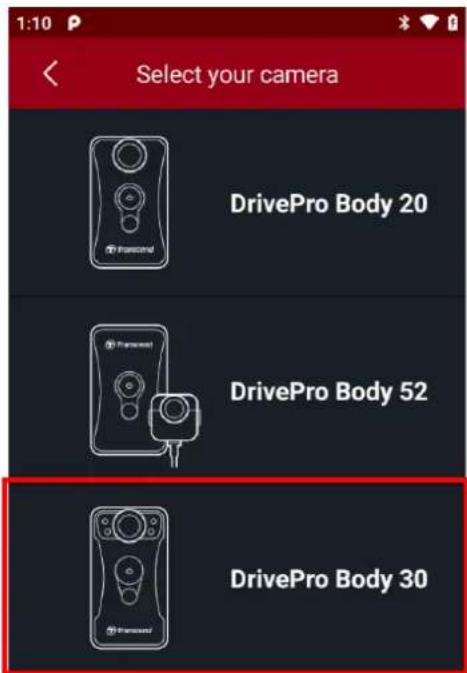 TRANSCEND DrivePro Body 30 - 6-2 Connexion à l'application DrivePro™ Body App - 1