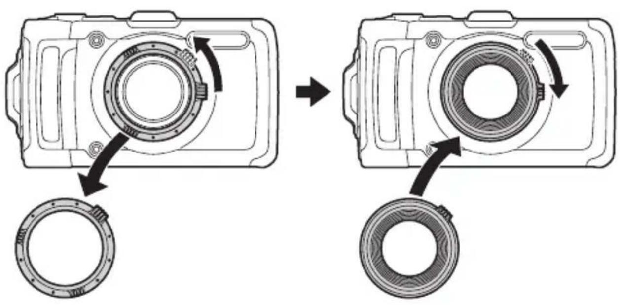 OLYMPUS PT053 - デジルカメラに反射防止リングを取り付けます - 1