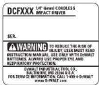 DEWALT DCF880 - FREE WARNING LABEL REPLACEMENT: - 1