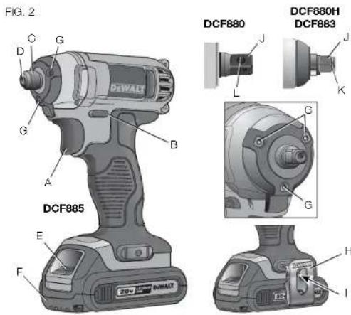 DEWALT DCF880 - COMPONENTES (Fig. 2) - 1