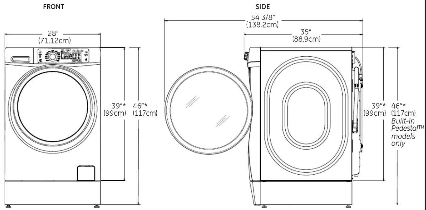 GE GFW490RPKRR - Minimum Installation Clearances - 1