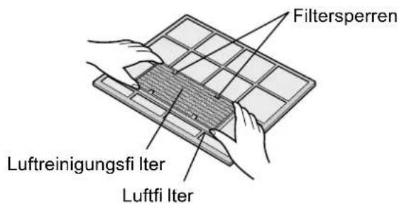 SHARP AYXP9HR - Setzen Sie den Luftreinigungsfiter unter den Filtersperren ein, die sich auf dem Luftfilter befinden. - 1