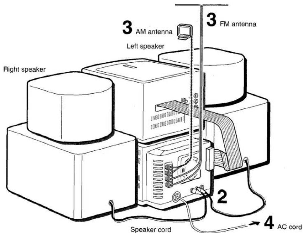 AIWA XRM70 - Connect the speaker cords to the tuner/amplifier unit. - 2