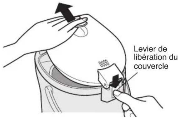 PANASONIC NCEG3000 - Le tirer vers le haut en biais tout en appuyant sur le levier de libération du couvercle. - 1