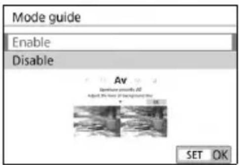CANON EOS Rebel T7i - Select [Mode guide]. - 1