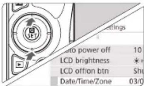 CANON EOS Rebel SL2 - Under the [⚡2] tab, select [Date/Time/Zone]. - 1