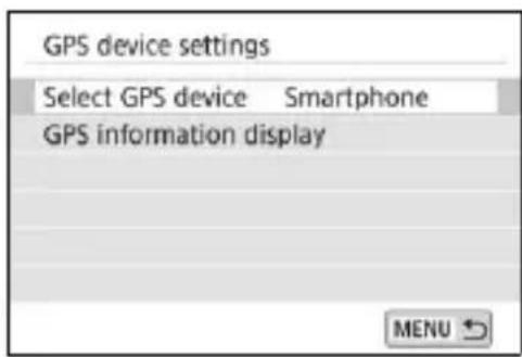 CANON EOS Rebel SL2 - Setting up Smartphone on GPS Deviced269a86ed0.jpg)




text_imagetext_image

Canon
CA Créatif auto
STD Atmosp.: Standard
OFF
Flou
anière-plan
Vuerafale'
retandateur
Flash
intégré
Q [514]

1 Turn on the smartphone's location information function. 
Start Camera Connect.
- Tap on the smartphone's Camera Connect icon to start it.
3 Connect to Bluetooth.
- Connect the camera and a smartphone via Bluetooth. For details, refer to the Wi-Fi Instruction Manual.
4 Select [GPS device settings].
- Under the [⚡2] tab, select [GPS device settings].


text_imageD Atmosp.: Standard
OFF
Flou
arrière-plan
Mode
acquisition
Flash
intégré
[ 514 ]


Function settings
1 2 3 4 SET UP2
Auto power off 10 sec/30 sec
LCD brightness
LCD off/on btn Shutter btn.
Date/Time/Zone 03/03/17 04:30
Language English
GPS device settings
MENU ↻ - 1
