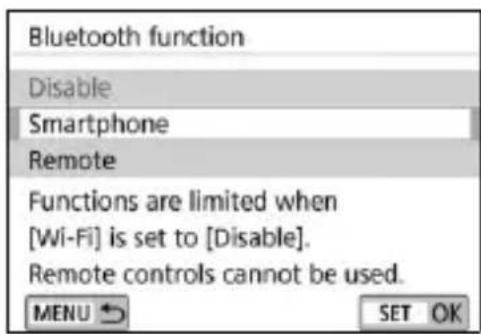 CANON EOS Rebel SL2 - Bluetooth function
Bluetooth function Disable
Pairing
Check/clear connection info
Bluetooth address
MENU ↗
Si l'affichage numérique (vitesse d'obturation) clignote dans le viseur, empêchez le flou de bougé.

Sous un faible éclairage, l'affichage de la vitesse d'obturation du viseur clignotera. Tenez l'appareil photo bien en main ou utilisez un trépied. Lorsque vous utilisez un objectif à zoom, vous pouvez réduire le flou provoqué par le bougé de l'appareil photo en réglant l'objectif sur la position grand-angle.

\- Changez la teinte de couleur.

Vous pouvez changer [Teinte couleur]. Pour augmenter la nuance rouge de la lueur de bougie, réglez-la vers [Chaude]. Réglez-la vers [Froide] si elle est trop rouge.


4 Select [Bluetooth function]. viseur clignotera. Tenez l'appareil photo bien en main ou utilisez un trépied. Lorsque vous utilisez un objectif à zoom, vous pouvez réduire le flou provoqué par le bougé de l'appareil photo en réglant l'objectif sur la position grand-angle.

\- Changez la teinte de couleur.

Vous pouvez changer [Teinte couleur]. Pour augmenter la nuance rouge de la lueur de bougie, réglez-la vers [Chaude]. Réglez-la vers [Froide] si elle est trop rouge. - 1