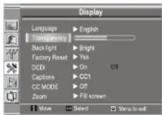 INSIGNIA NS20WLCD - Réglage de la transparence du menu - 1
