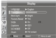 INSIGNIA NS19LCD - Ajuste de la transparencia del menu - 1