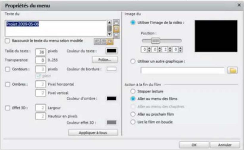 MAGIX Video Easy - Propriétés de l'entrée du menu - 1