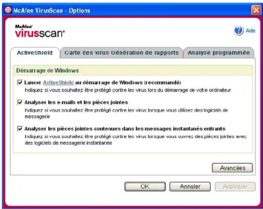 MCAFEE VirusScan 2006 - Configuration des options d'ActiveShield - 1