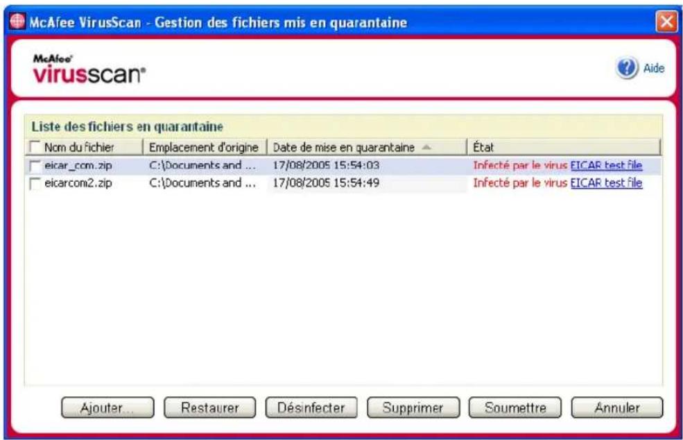 MCAFEE VirusScan 2006 - Gestion des fichiers mis en quarantaine - 1