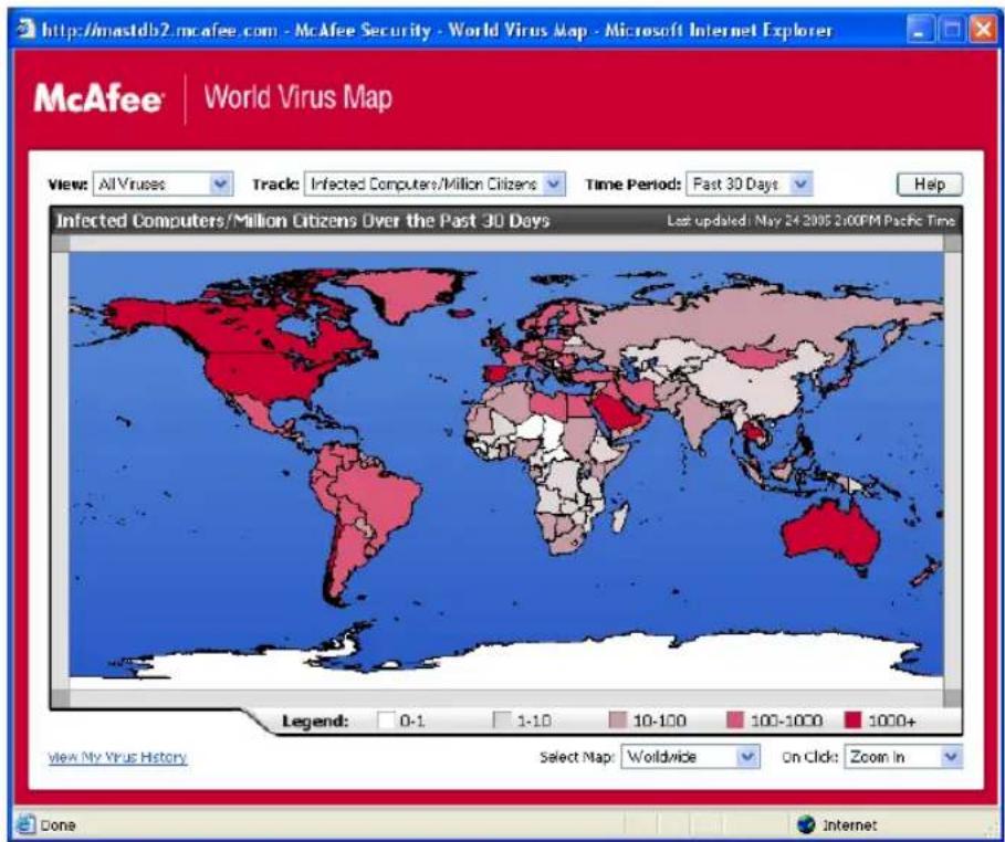 MCAFEE VirusScan 2006 - Affichage de World Virus Map - 1