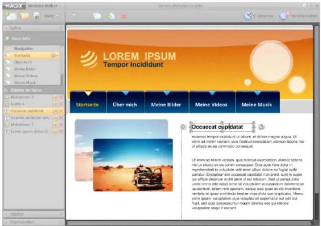 MAGIX Website Maker MX - Espace de travail - 1