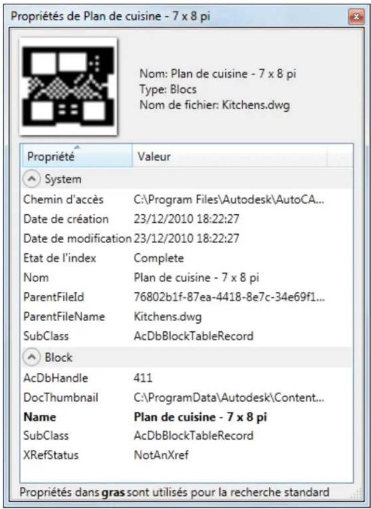 AUTODESK AutoCAD 2012 - Afficher les propriétés d'un fichier ou objet indexé - 1