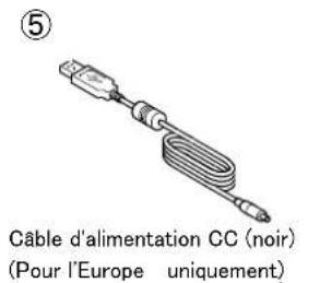 ⑤ Câble d'alimentation CC (noir) (Pour l'Europe uniquement)