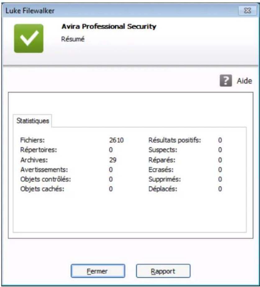 AVIRA Professional Security - Luke Filewalker : statistiques de la recherche - 1