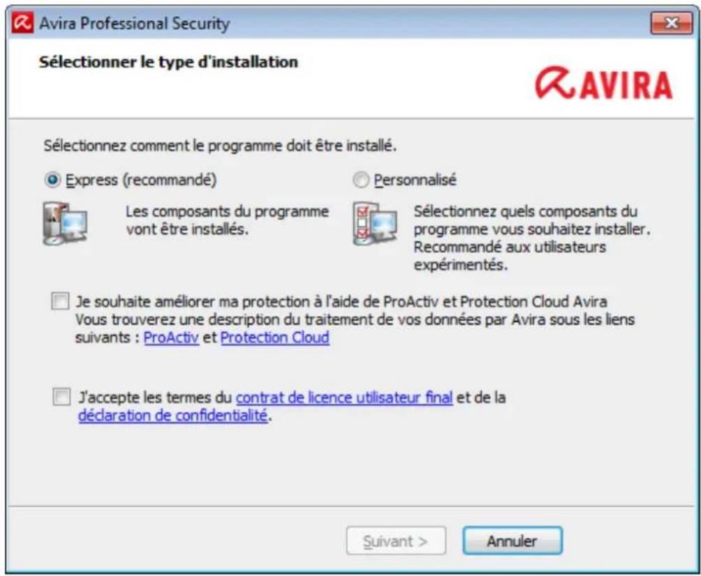 AVIRA Professional Security - Sélection du type d'installation - 1