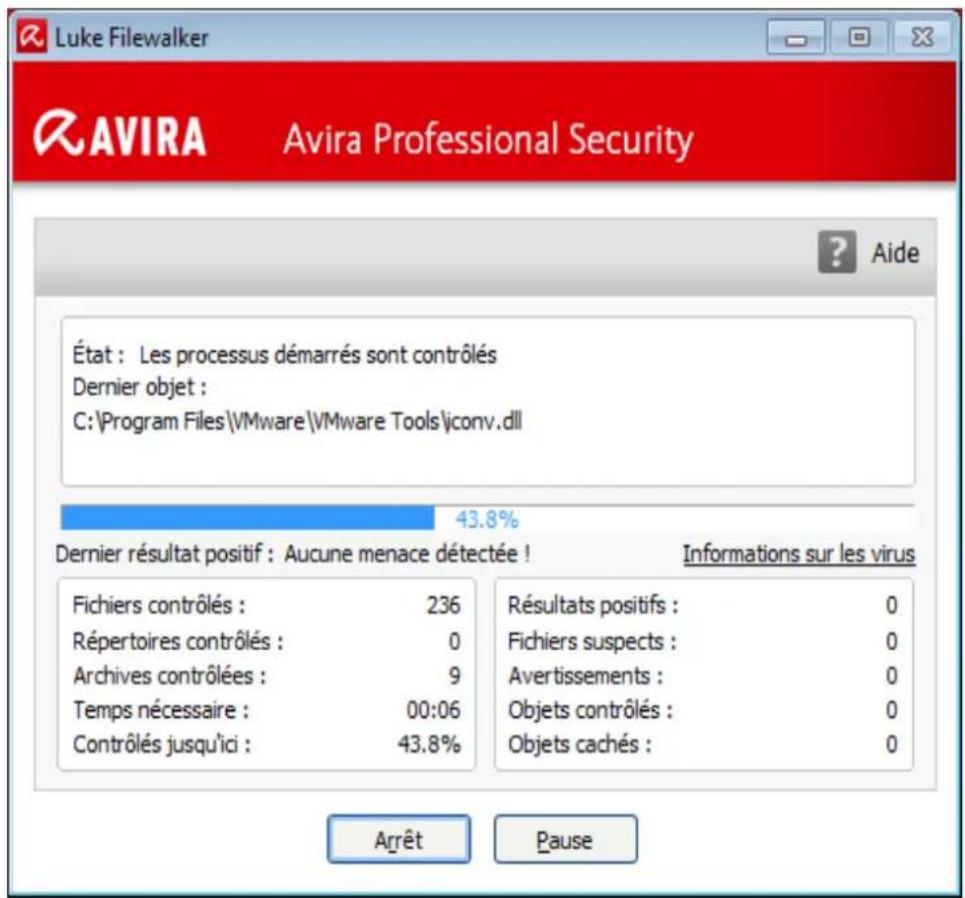 AVIRA Professional Security - Luke Filewalker : fenêtre d'état de la recherche - 1