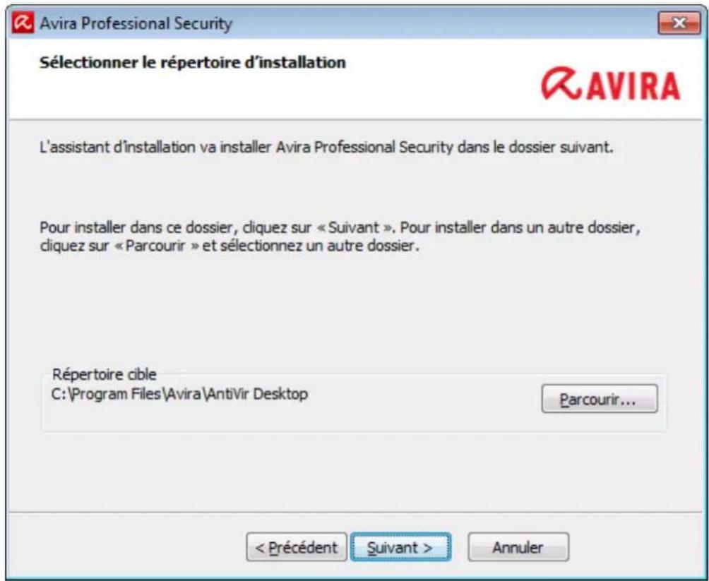 AVIRA Professional Security - Sélection du dossier de destination - 1