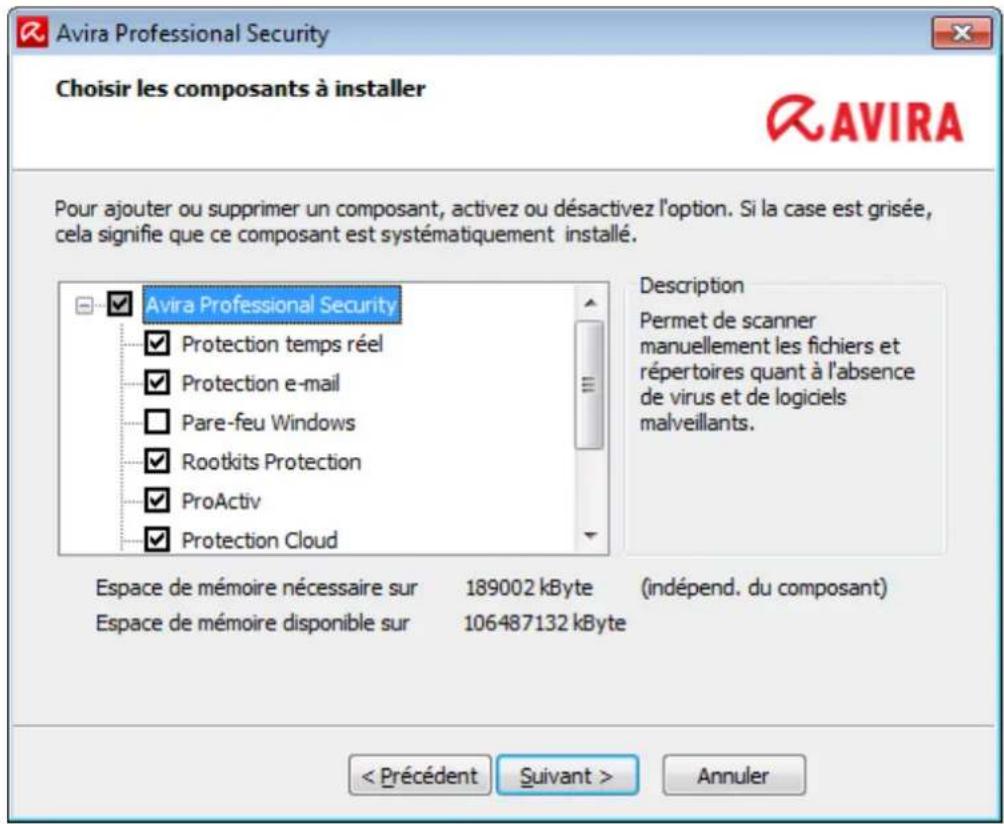 AVIRA Professional Security - Sélection des composants d'installation - 1