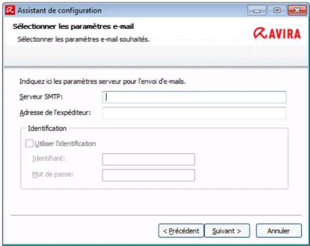 AVIRA Professional Security - Sélection des paramètres de messagerie électronique - 1