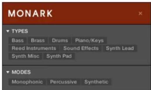 NATIVE INSTRUMENTS Komplete Kontrol S88 MK2 - Filtrer les fichiers de Preset suivant le Type et le Mode - 2