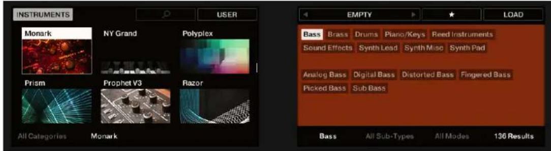 NATIVE INSTRUMENTS Komplete Kontrol S88 MK2 - Filtrer les fichiers de Preset suivant le Type et le Mode depuis le clavier - 1
