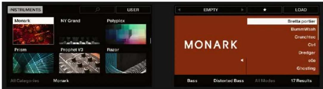 NATIVE INSTRUMENTS Komplete Kontrol S88 MK2 - Filtrer les fichiers de Preset suivant le Type et le Mode depuis le clavier - 3