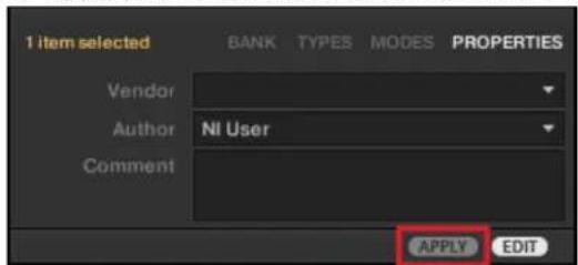 NATIVE INSTRUMENTS Komplete Kontrol S88 MK2 - Modifier les tags et les propriétés des fichiers de Preset personnels - 9