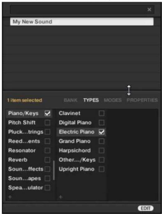 NATIVE INSTRUMENTS Komplete Kontrol S88 MK2 - Modifier les tags et les propriétés des fichiers de Preset personnels - 5
