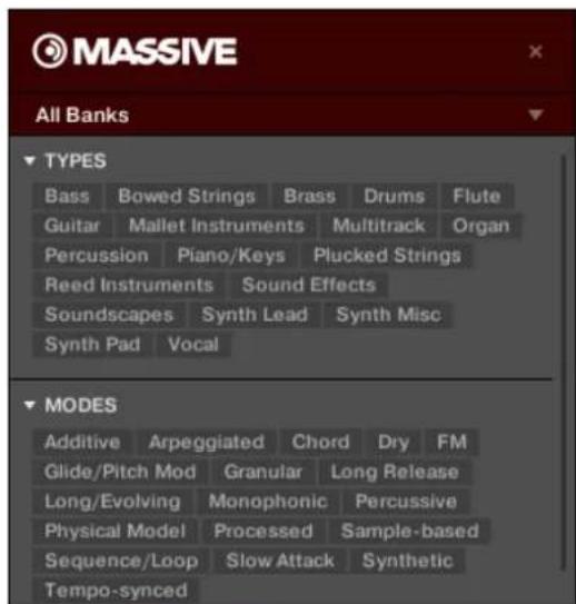 NATIVE INSTRUMENTS Komplete Kontrol S88 MK2 - Filtres de tags Types et Modes - 2