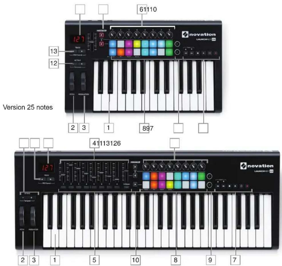 NOVATION Launchkey 25 MK2 - Face supérieure - commandes - 1