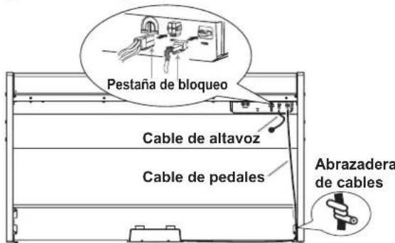 KORG LP380 - Conecte el cable de pedales fjado, teniendo en cuenta la orientacion correcta, al conector del lado opuesto a la unidad de pedales, y afterwards enganchelo en una ranura de la unidad de pedales. - 6
