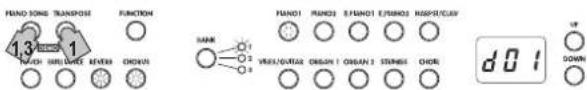 KORG LP380 - Appuyez simultanément sur les boutons PIANO SONG et TRANSPOSE - 1